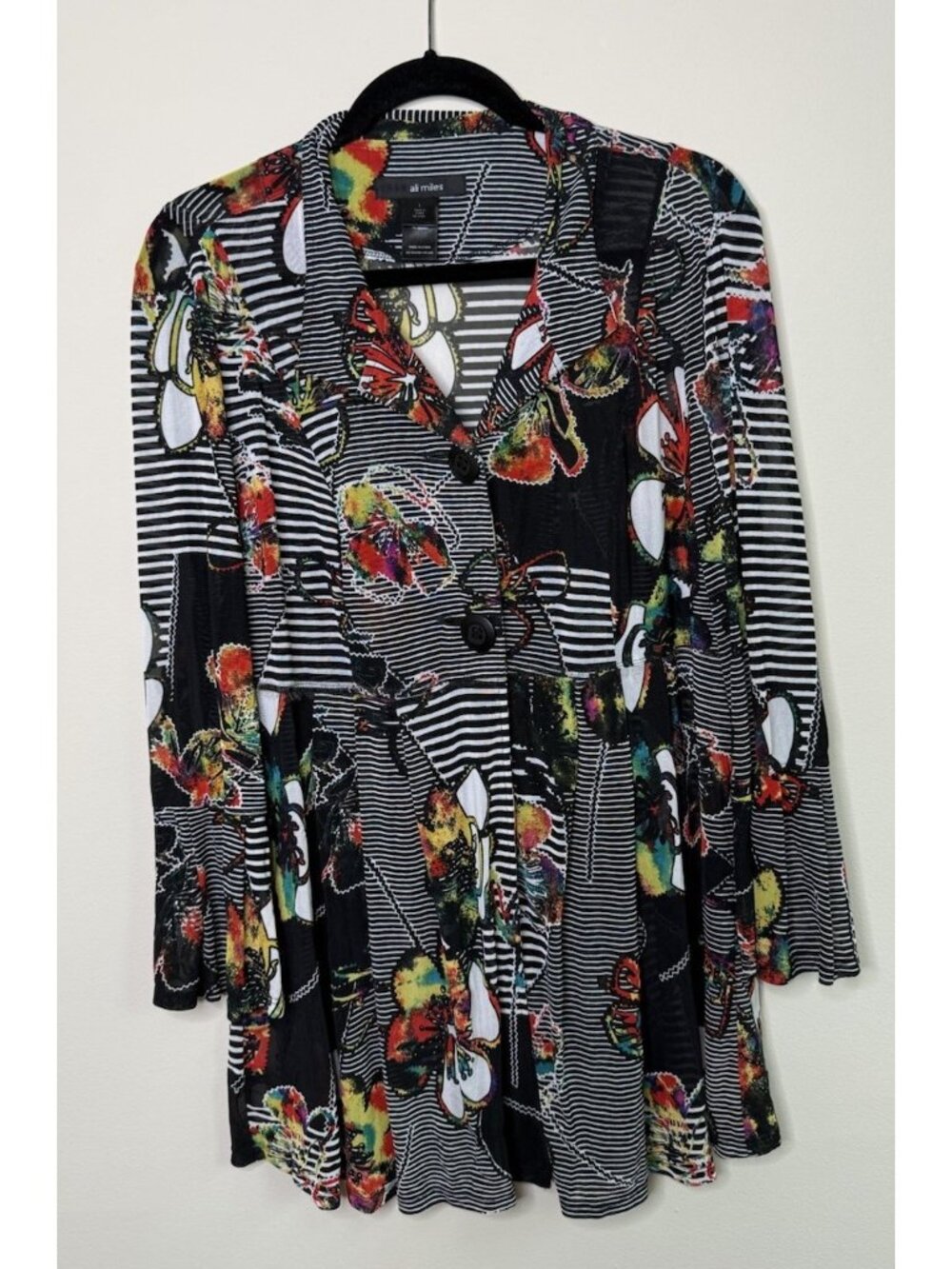 Ali Miles Button Shirt Top Geometric Mixed Media Flowy